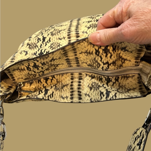 Michael Kors Snake Embossed Leather Hobo Bag - Tan and Black Excellent Condition - Picture 9 of 10